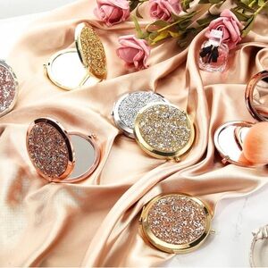 Sparkling Rose Gold or Silver Two Sided Compact Mirror